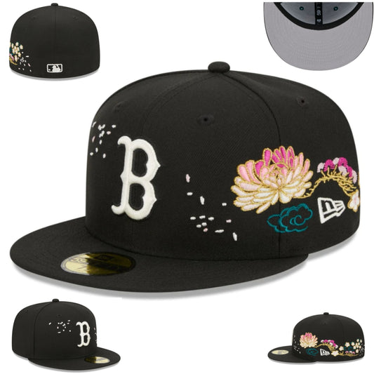 Boston Red Sox Floral Embroidered Fitted Cap