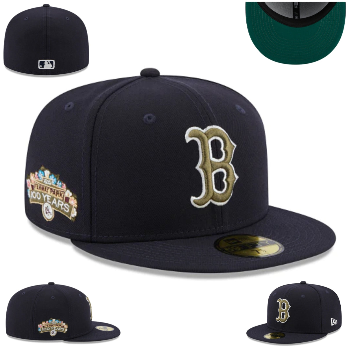 Boston Red Sox Fenway Park 100th Anniversary Fitted Hat with Gold Logo Patch – Navy Blue