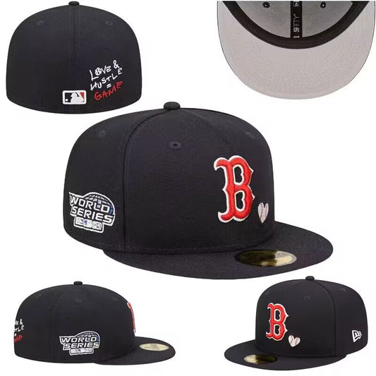 Boston Red Sox Black Fitted Cap with Heart Accent and World Series Patch