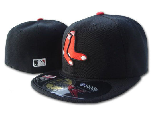 Boston Red Sox Black Fitted Hat with Classic Red Socks Logo