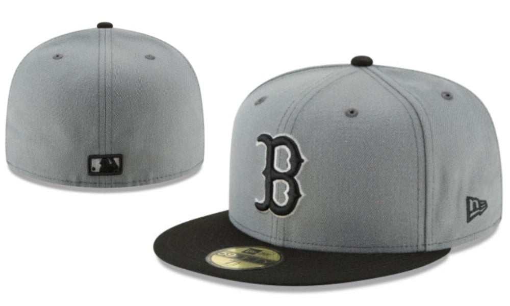 Boston Red Sox Fitted Hat with Black Brim and Grey Crown