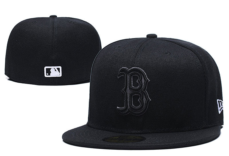 Boston Red Sox All-Black Fitted Hat with Monochrome Logo