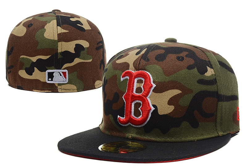 Boston Red Sox Camo Fitted Hat with Black Brim and Red Logo