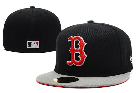 Boston Red Sox Black Fitted Hat with Red Logo and Gray Brim