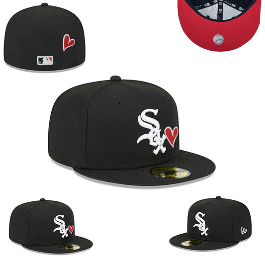 Chicago White Sox Fitted Hat with Red Heart Embroidery and Red Underbill