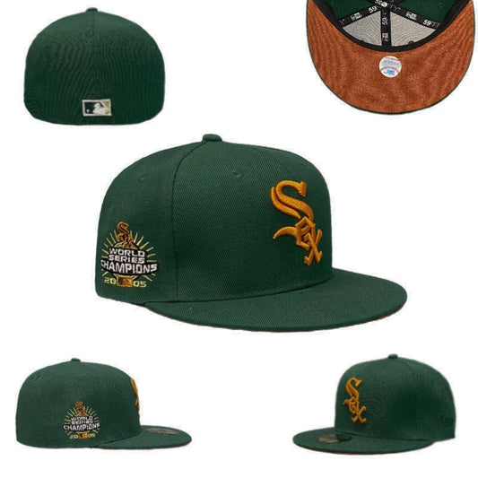 Chicago White Sox World Series Champions Green Fitted Hat with Gold Embroidery and Side Patch