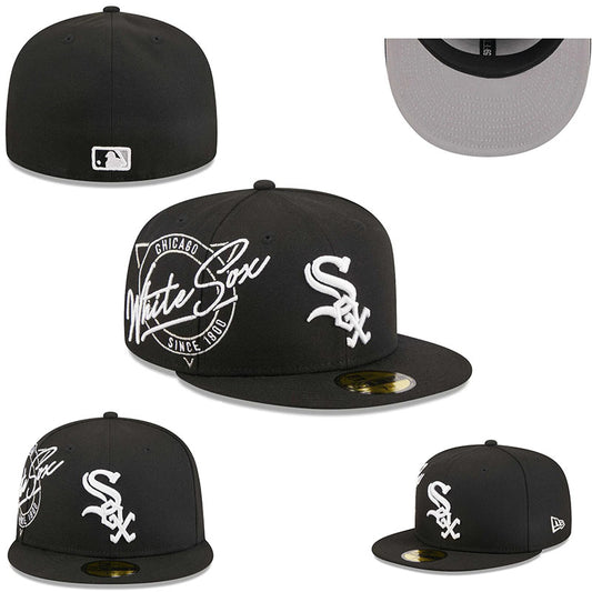 Chicago White Sox Fitted MLB Hat with Embroidered Logo and Script Design – Black