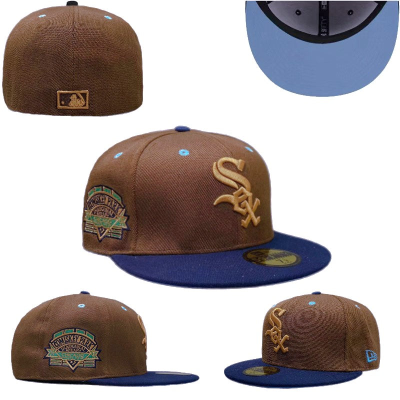 Chicago White Sox Fitted MLB Hat with Comiskey Park Patch and Blue Brim – Brown