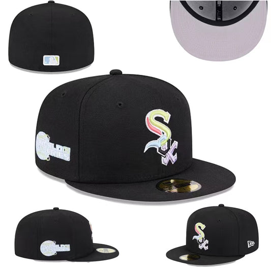 Chicago White Sox Fitted MLB Hat with 2005 World Series Patch and Iridescent Logo – Black