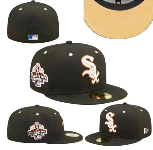 Chicago White Sox Fitted MLB Hat with 2003 All-Star Game Patch and Orange Accents – Black