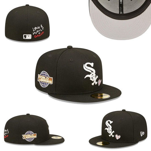 Chicago White Sox Fitted MLB Hat with 2005 World Series Patch and “Love & Hustle” Embroidery – Black