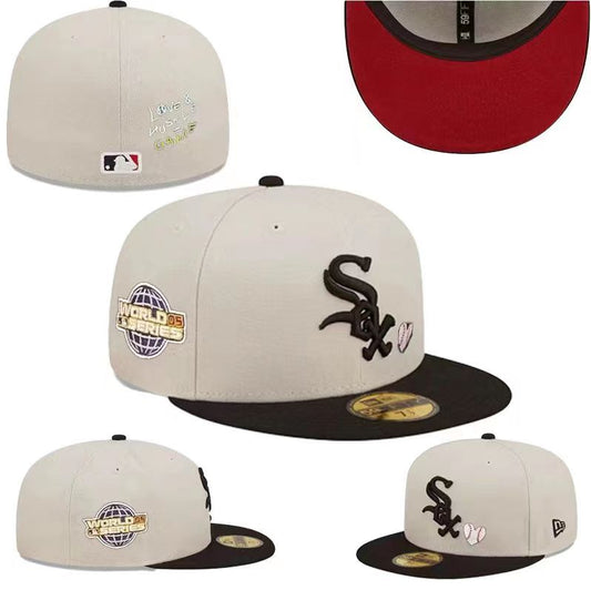 Chicago White Sox Fitted MLB Hat with 2005 World Series Patch and Red Underbrim – Cream