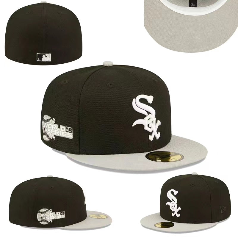 Chicago White Sox Fitted MLB Hat with 2005 World Series Patch and Gray Brim – Black