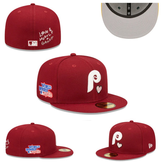 Philadelphia Phillies Fitted MLB Hat with Love & Hustle Detail and World Series Patch – Maroon