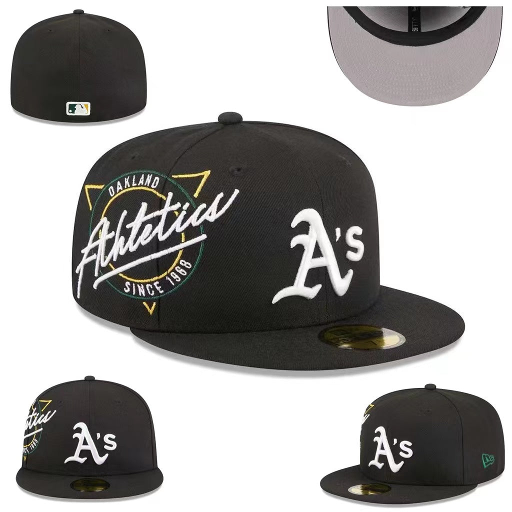 Oakland Athletics Black Fitted Hat with Retro Team Logo