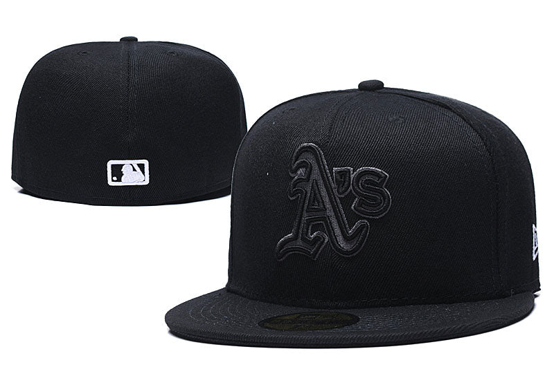 Oakland Athletics Blackout Fitted Cap – Black with Embroidered Logo