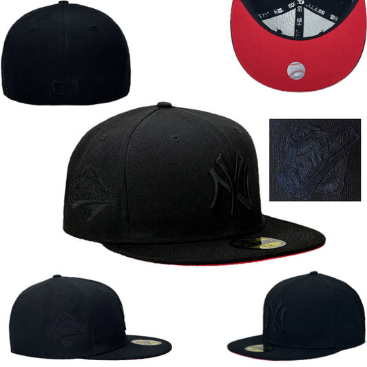 New York Yankees All Black Fitted Cap with Red Undervisor