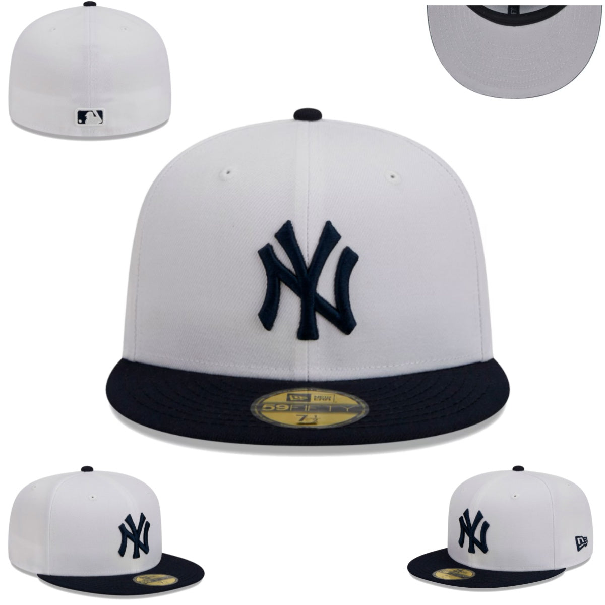 New York Yankees White and Navy Fitted Cap with Iconic Navy Logo