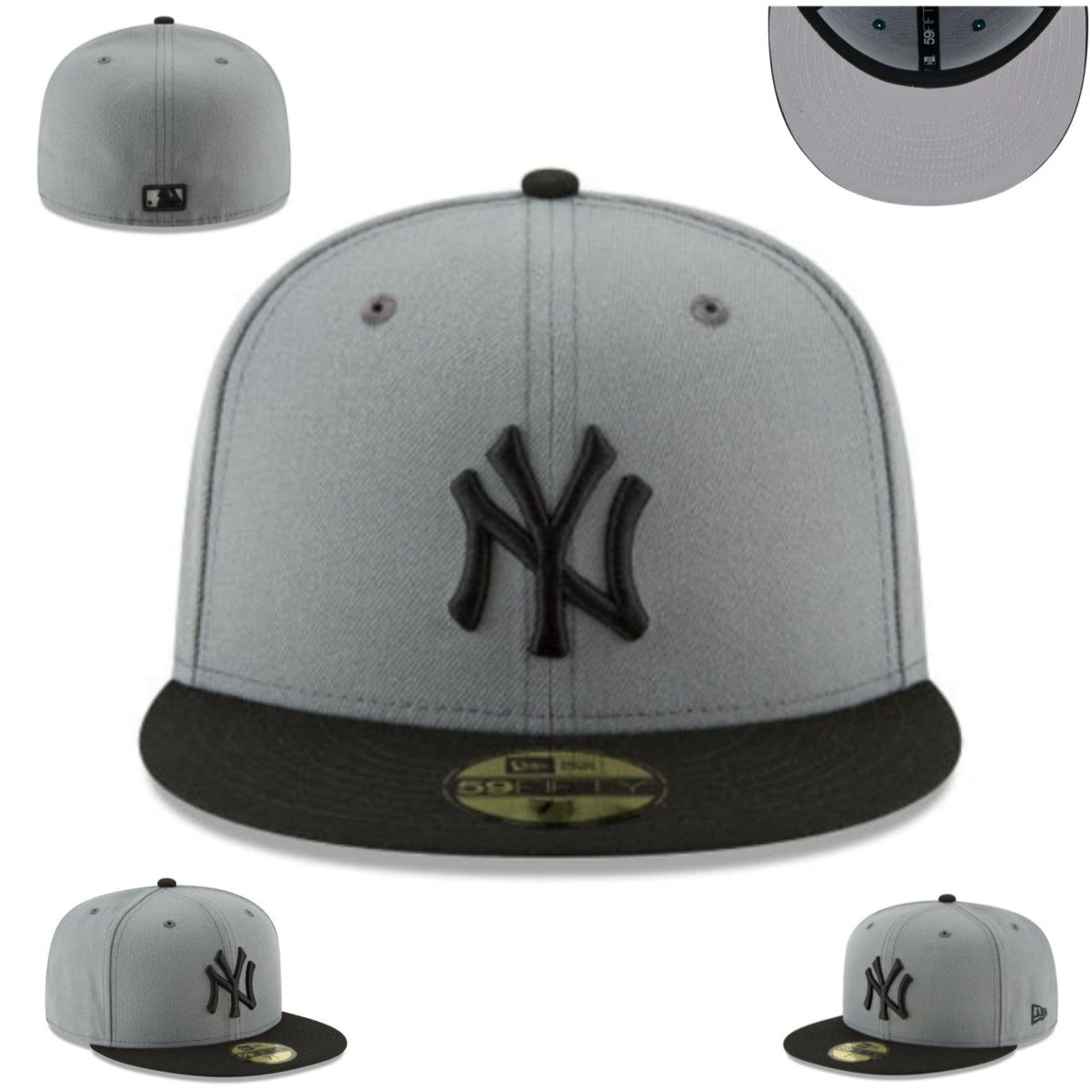 New York Yankees 59FIFTY Fitted Hat in Gray and Black with Minimalist Design