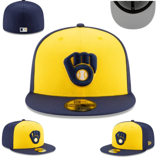 Milwaukee Brewers Yellow and Navy 59FIFTY Fitted Cap