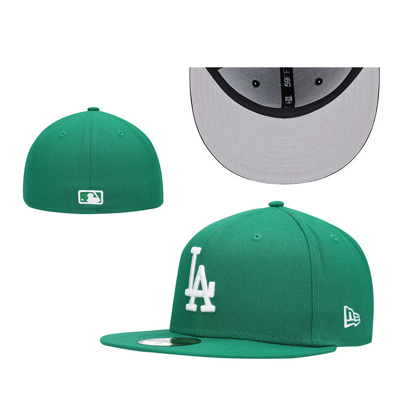 Los Angeles Dodgers Green Fitted Cap with White Logo Embroidery