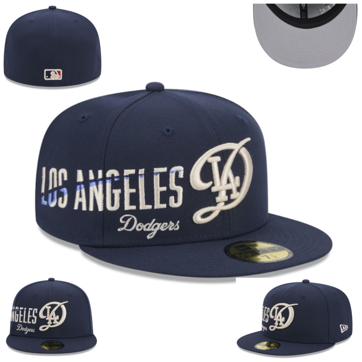 Los Angeles Dodgers Navy Blue Fitted Cap with Script and Iconic LA Logo