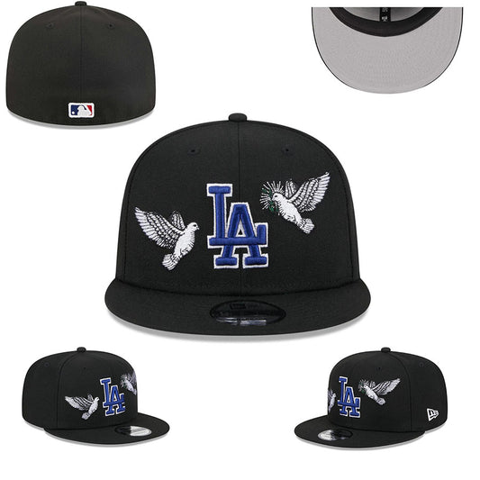 Los Angeles Dodgers Black Fitted Hat with Embroidered Birds and Blue LA Logo