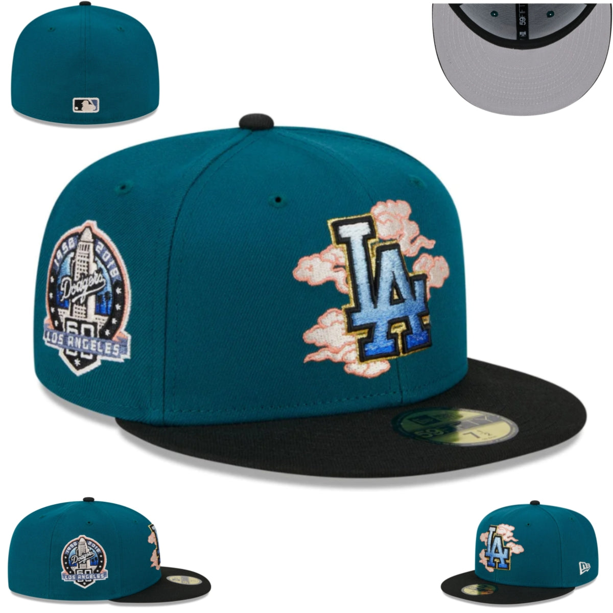 Los Angeles Dodgers Teal Fitted Hat with 60th Anniversary Patch and Cloud Design