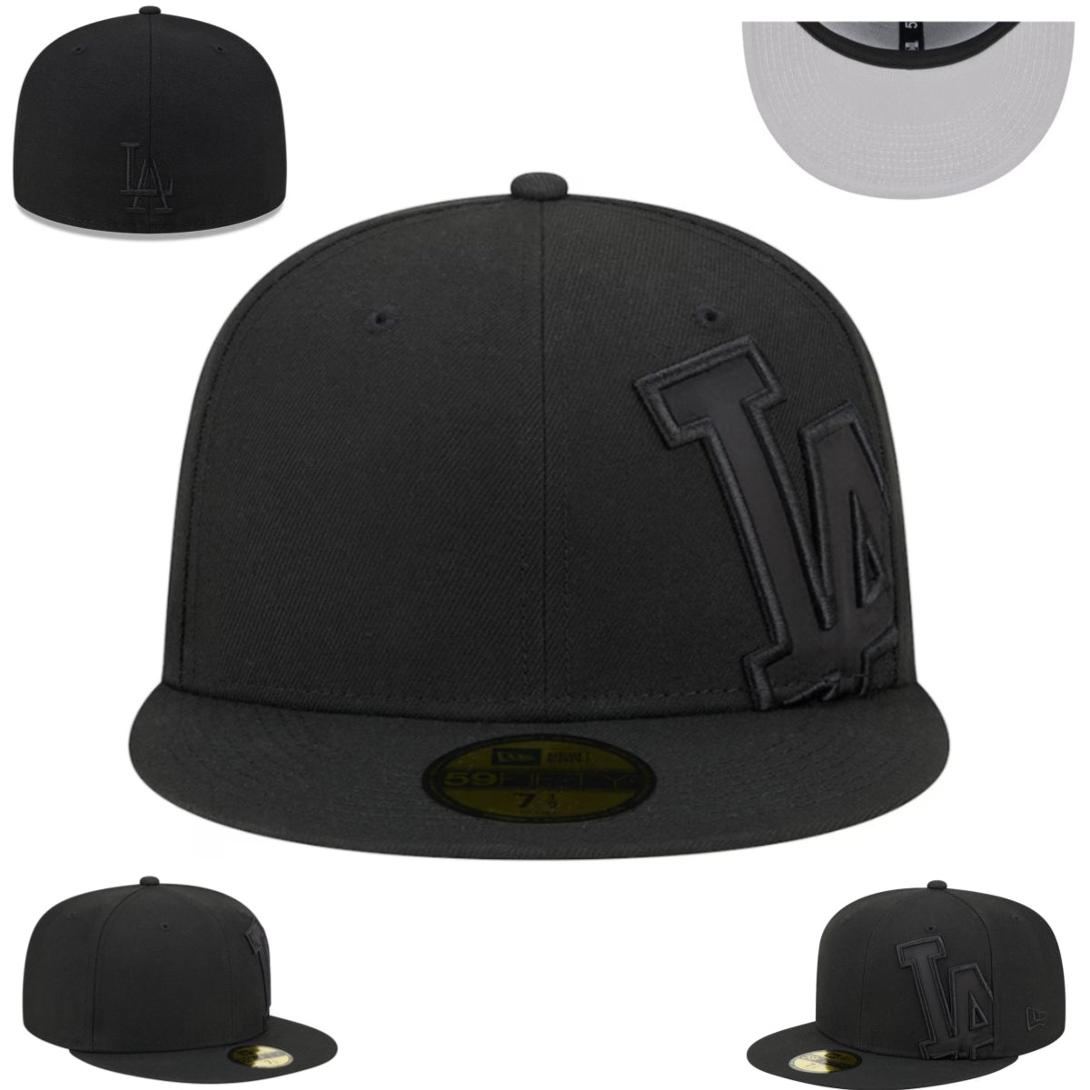 Los Angeles Dodgers Blackout Fitted Hat with Embroidered Tonal LA Logo