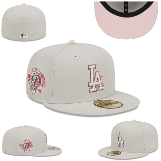 Los Angeles Dodgers Soft Beige and Pink Floral Accent Fitted Cap