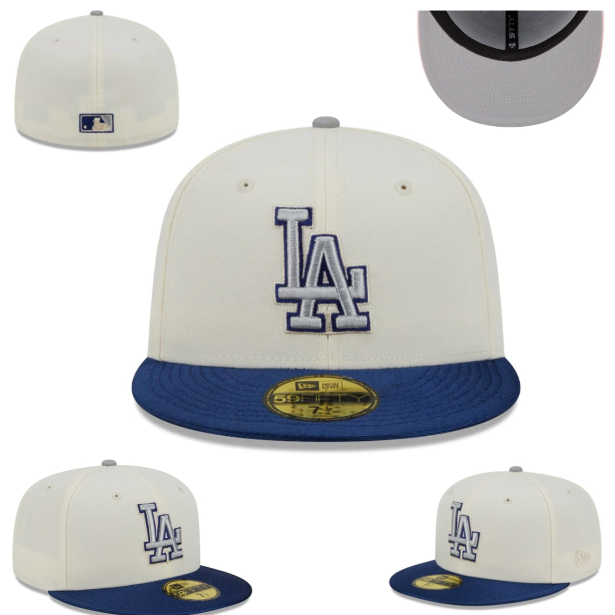 Los Angeles Dodgers White and Blue Fitted Cap with Classic LA Logo