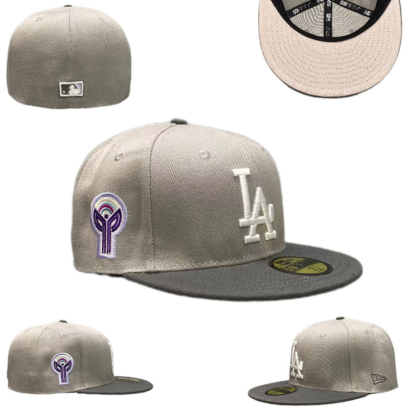 Los Angeles Dodgers Gray and White Fitted Cap with Side Patch Embroidery