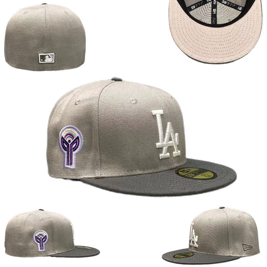 Los Angeles Dodgers Gray and White Fitted Cap with Side Patch Embroidery