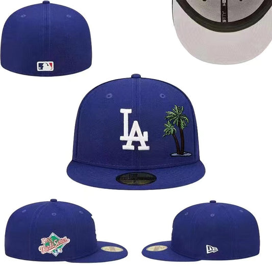 Los Angeles Dodgers Royal Blue Fitted Hat with Palm Tree Embroidery and 1959 World Series Side Patch