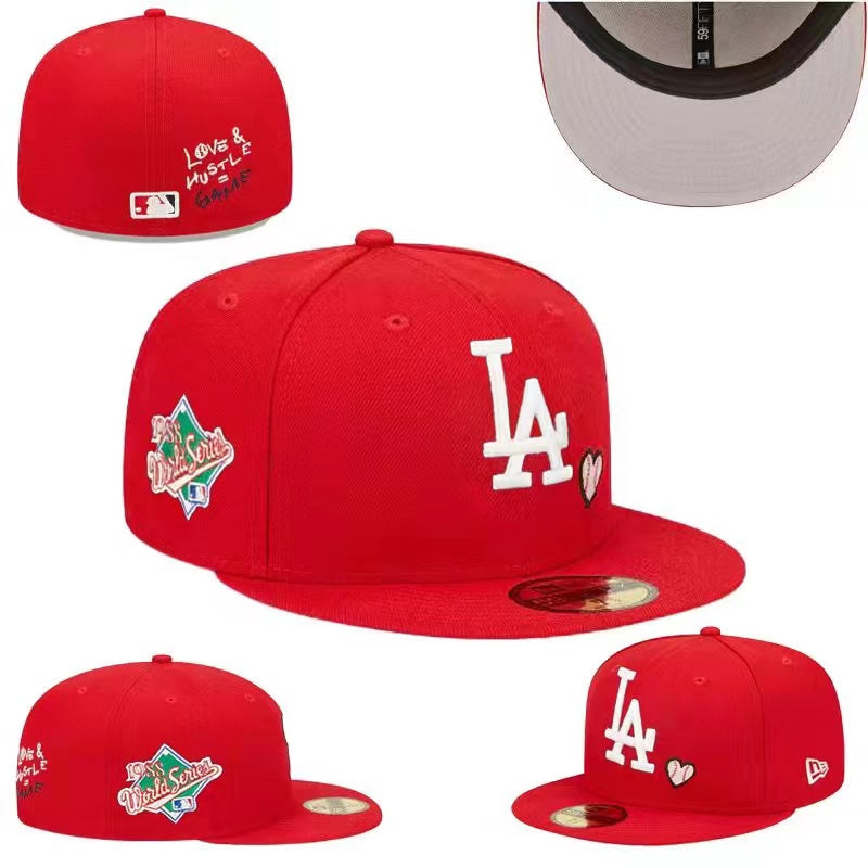 Los Angeles Dodgers Red Fitted Hat with 1959 World Series Patch and “Love & Hustle” Embroidery