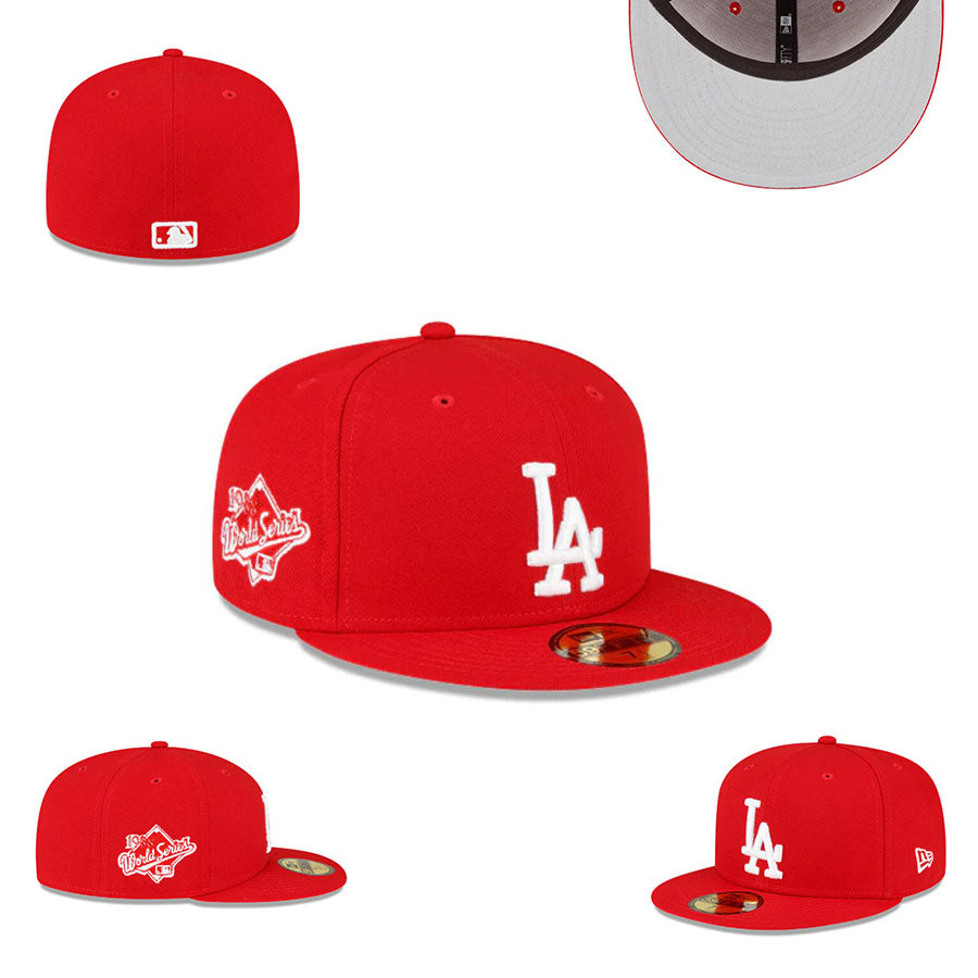 Los Angeles Dodgers Red Fitted Hat with 1959 World Series Side Patch and Grey Undervisor