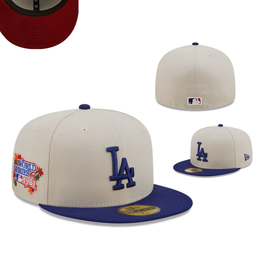 Los Angeles Dodgers Cream and Navy Fitted Hat with 1961 World Series Patch and Red Undervisor