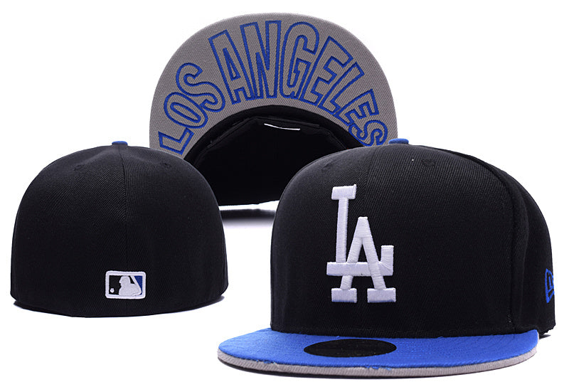 Los Angeles Dodgers Black Fitted Hat with White LA Logo and Undervisor Text