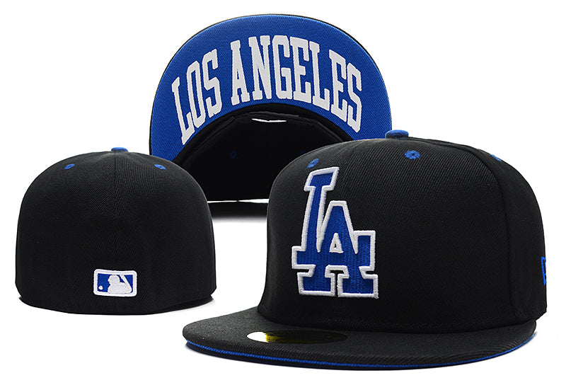 Los Angeles Dodgers Black Fitted Hat with Blue LA Logo and Undervisor Text