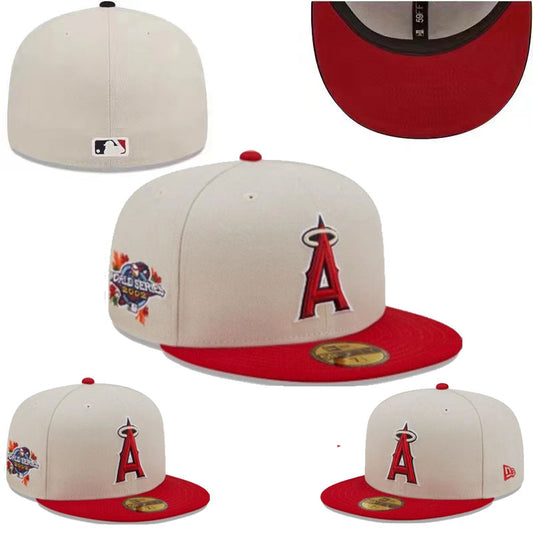 Los Angeles Angels Cream and Red Fitted Hat with Team Logo and 2002 World Series Patch