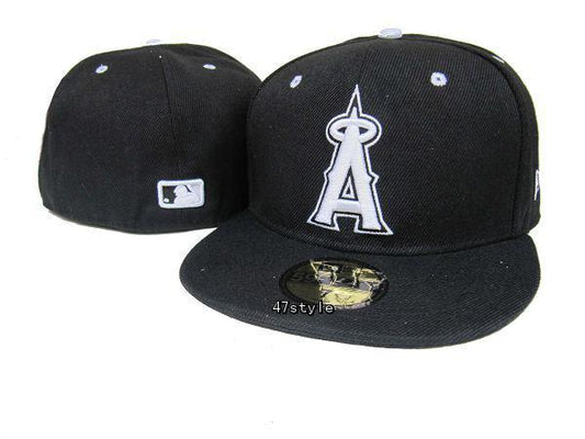 Los Angeles Angels Black Fitted Cap – Authentic MLB Hat with White Embroidered Logo