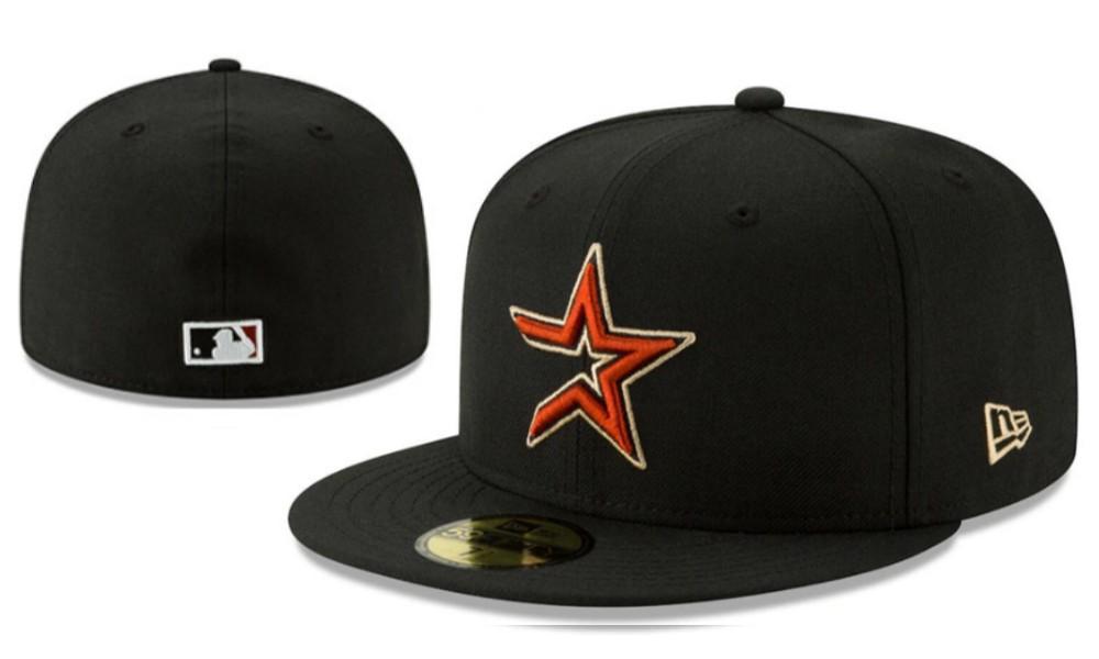 Houston Astros Black Fitted Cap with Red Star Embroidery – Authentic MLB Baseball Hat