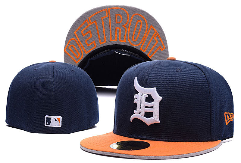 Detroit Tigers Navy and Orange Fitted Hat with DETROIT Undervisor Design