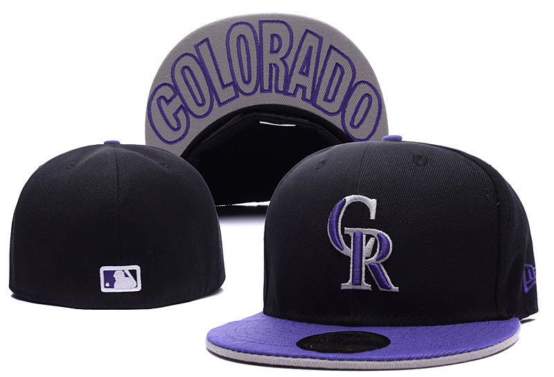 Colorado Rockies Black and Purple Fitted Hat with Underbill Colorado Text