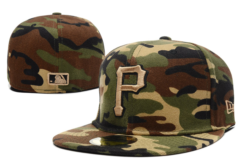 Pittsburgh Pirates Camouflage Fitted Hat with Tan Logo and MLB Detailing