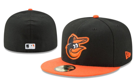 Baltimore Orioles Black and Orange Fitted Hat with Iconic Bird Logo