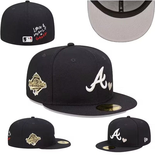 Atlanta Braves Love & Hustle Black Fitted Hat with World Series Patch