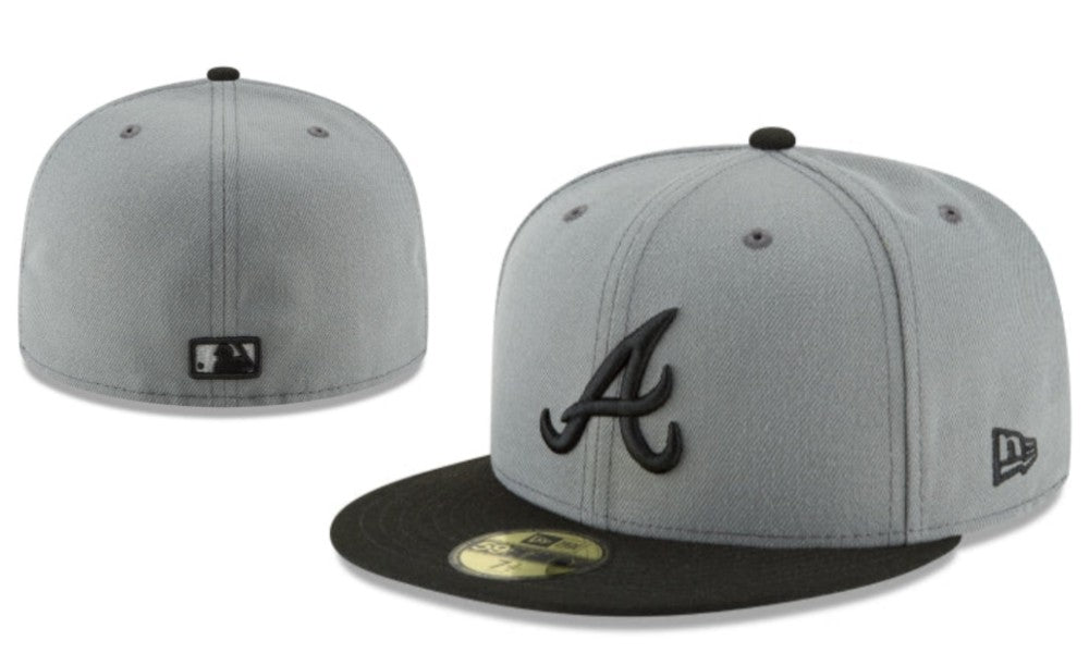 Atlanta Braves Gray and Black Fitted Hat with Sleek Embroidered Logo