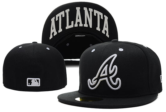 Atlanta Braves Black Fitted Hat with Undervisor ATLANTA Text