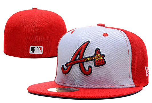 Atlanta Braves Red and White Fitted Hat with Bold Logo Design